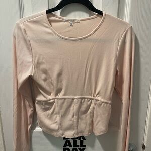 Pink Fitted Peplum Blouse with Blouses Sleeve Length